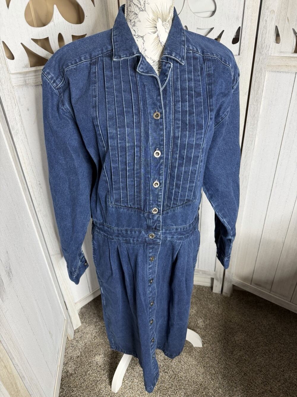 Vintage Western Denim Dress Prairie Full Button Classic 90s All Week Long Sz 12